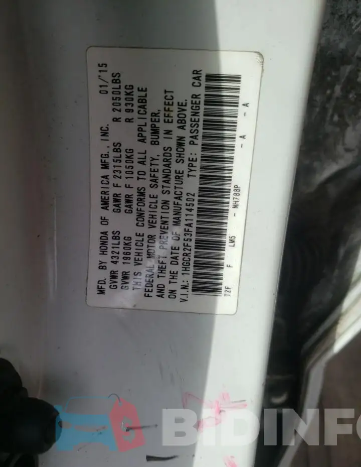 1HGCR2F53FA114502 Photo# 13