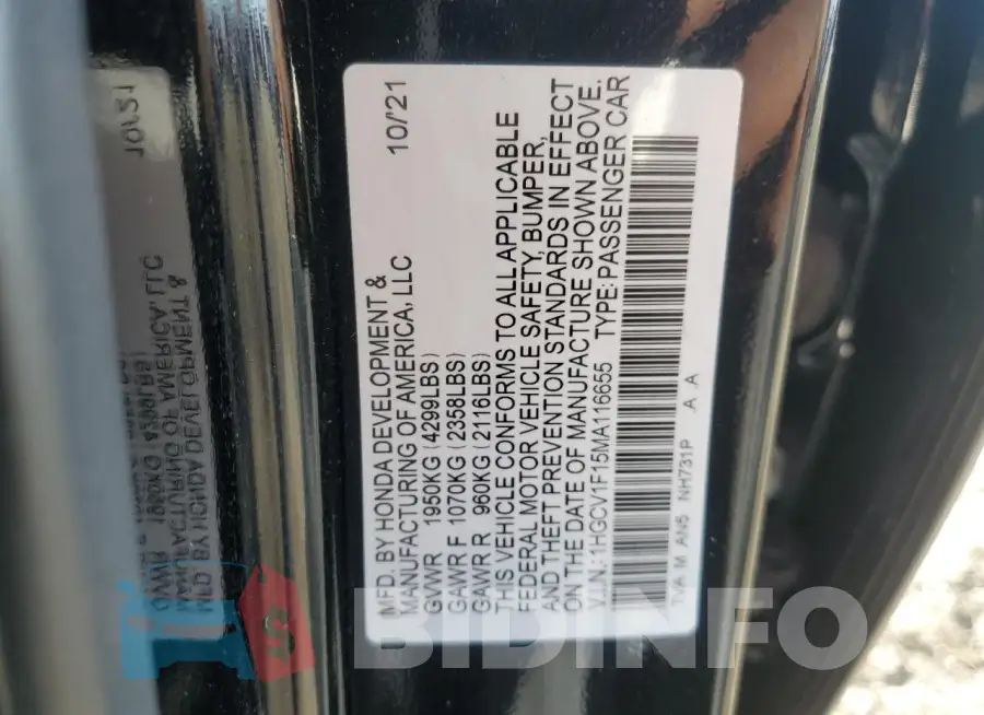 1HGCV1F15MA116655 Photo# 12