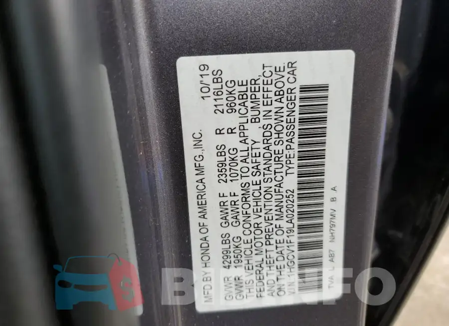 1HGCV1F19LA020252 Photo# 12