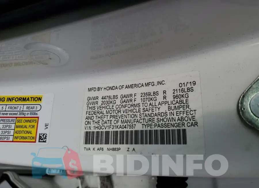 1HGCV1F31KA047557 Photo# 12