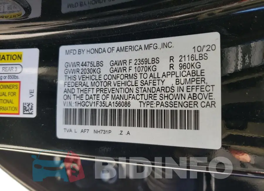 1HGCV1F35LA156086 Photo# 12