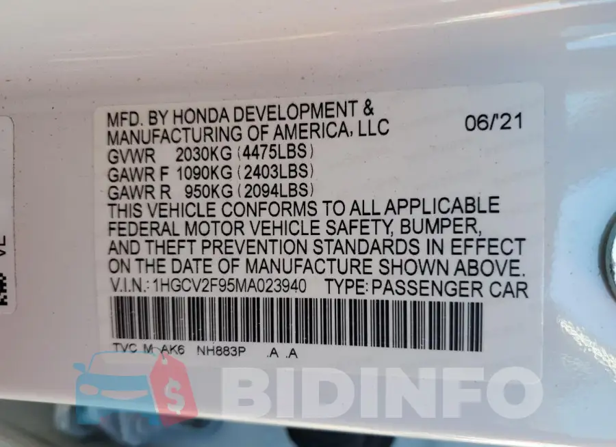 1HGCV2F95MA023940 Photo# 13