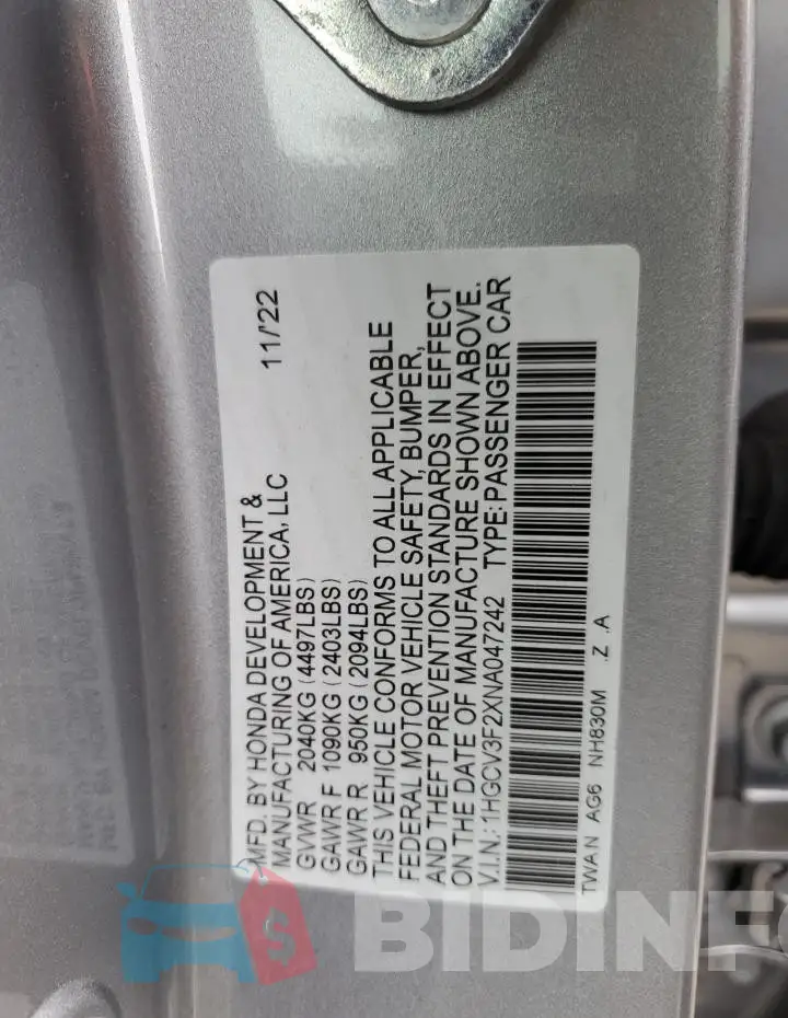 1HGCV3F2XNA047242 Photo# 13