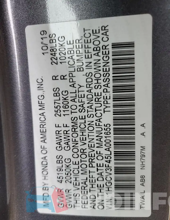 1HGCV3F45LA001655 Photo# 12
