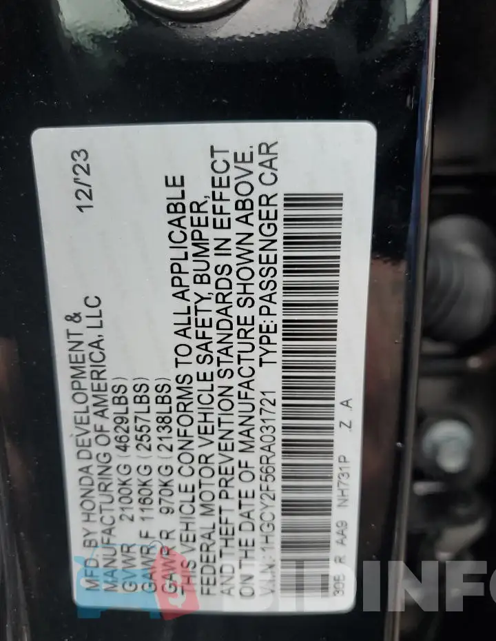 1HGCY2F56RA031721 Photo# 12