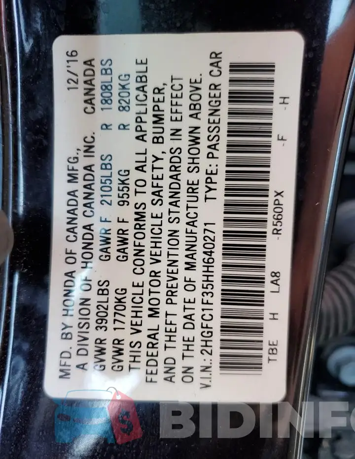 2HGFC1F35HH640271 Photo# 12