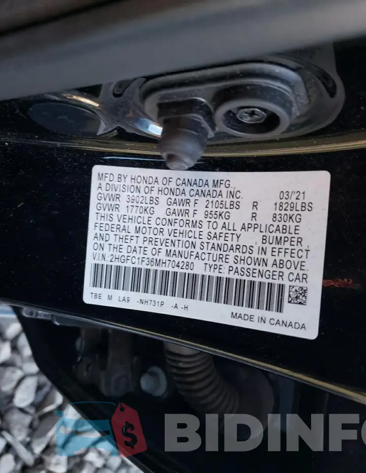 2HGFC1F36MH704280 Photo# 13