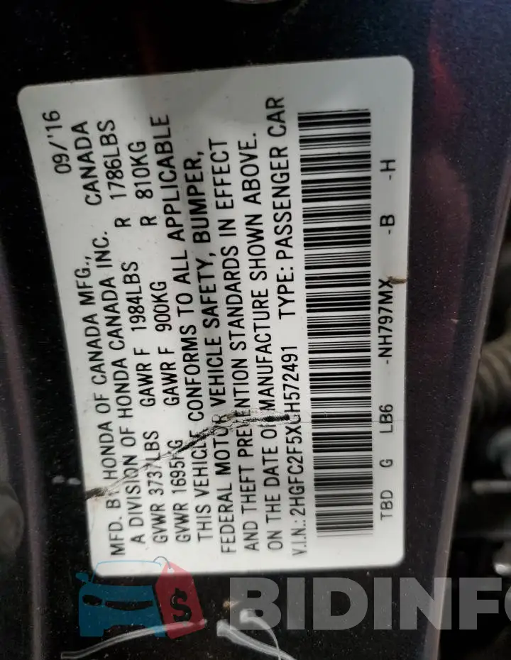 2HGFC2F5XGH572491 Photo# 12