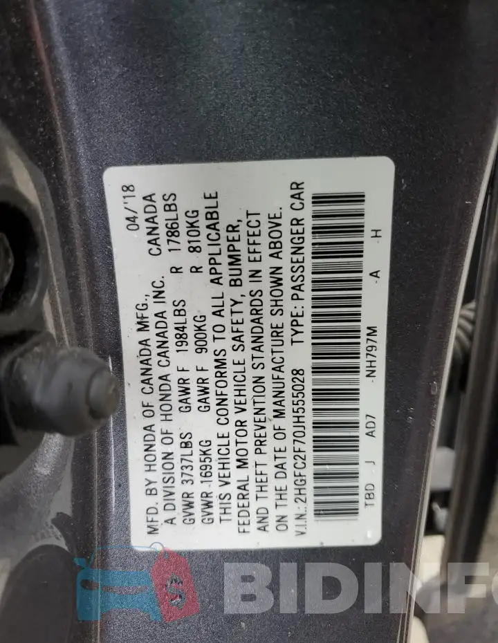 2HGFC2F70JH555028 Photo# 12