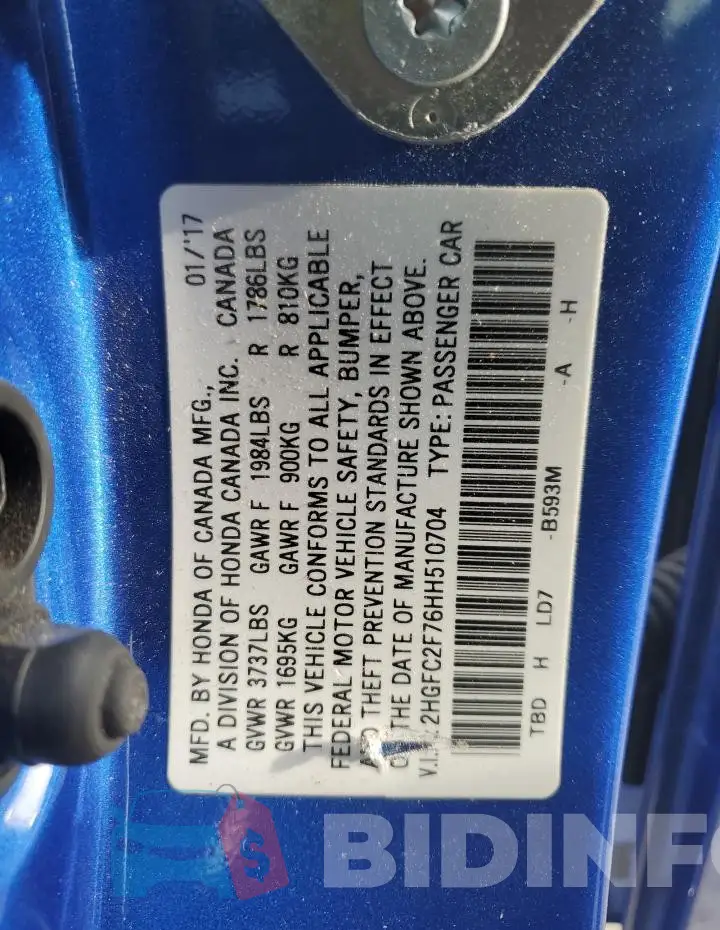 2HGFC2F76HH510704 Photo# 12