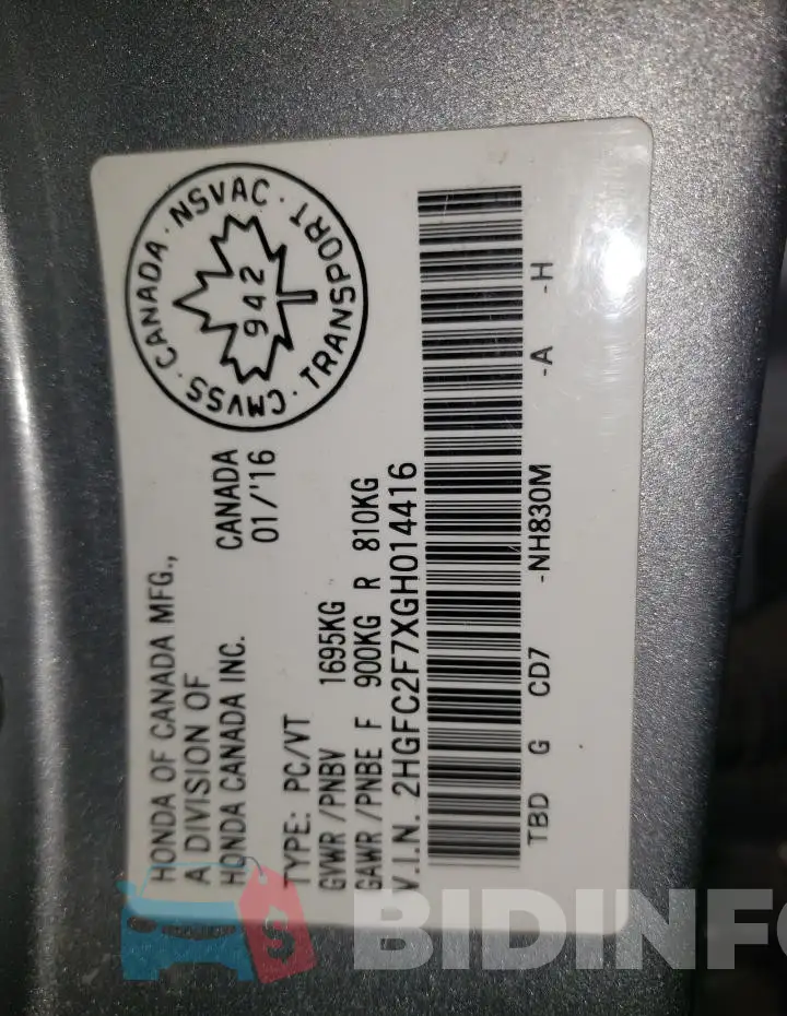 2HGFC2F7XGH014416 Photo# 12