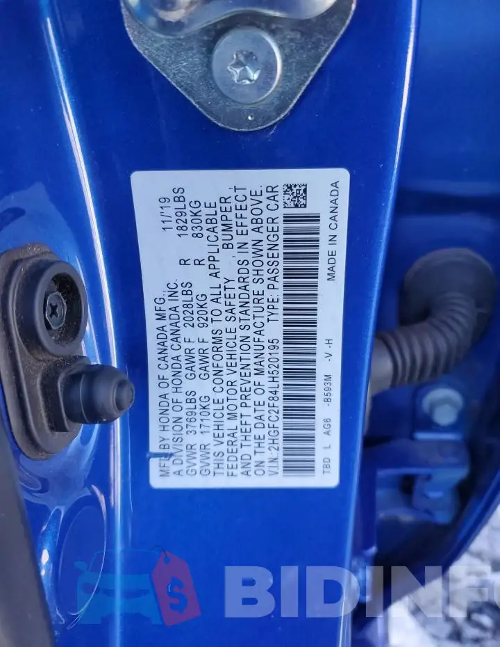 2HGFC2F84LH520195 Photo# 12