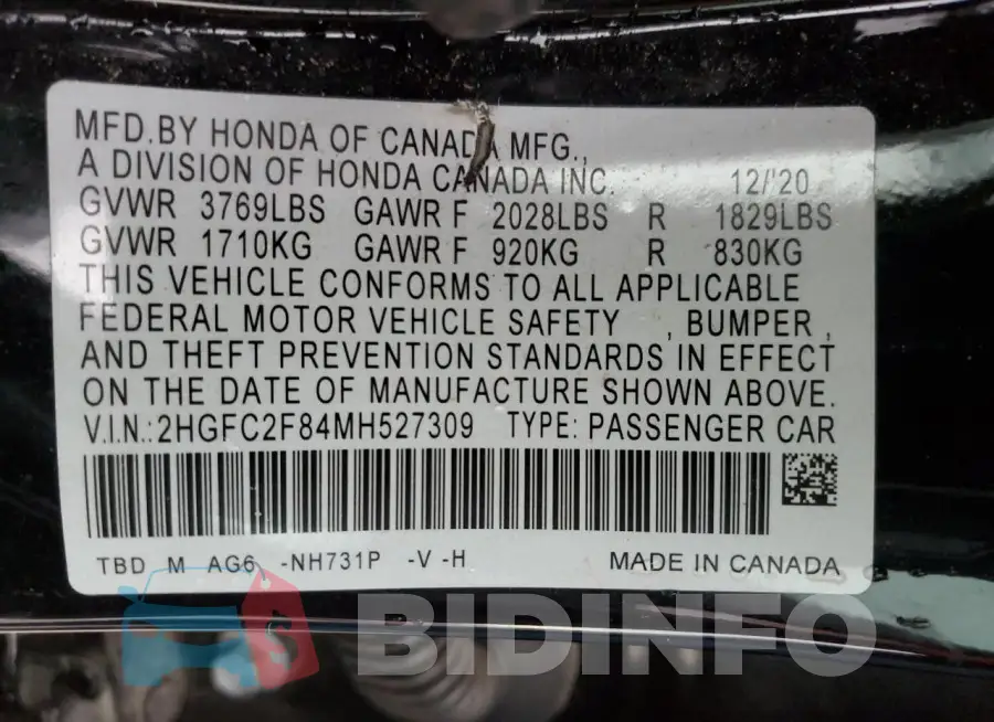 2HGFC2F84MH527309 Photo# 12