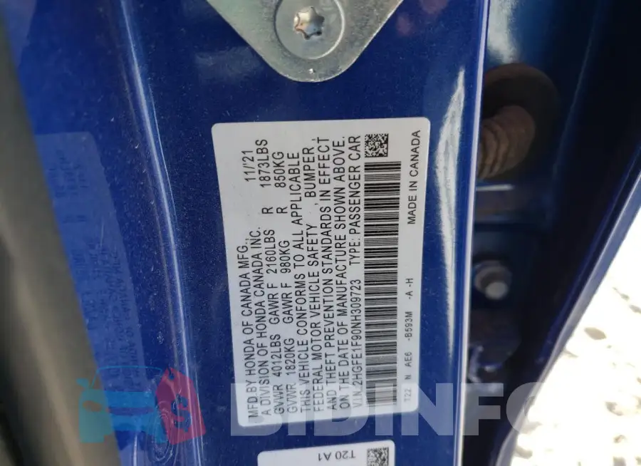 2HGFE1F90NH309723 Photo# 12
