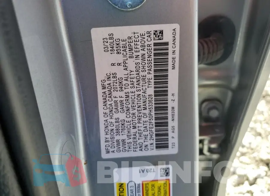 2HGFE2F50PH533628 Photo# 13