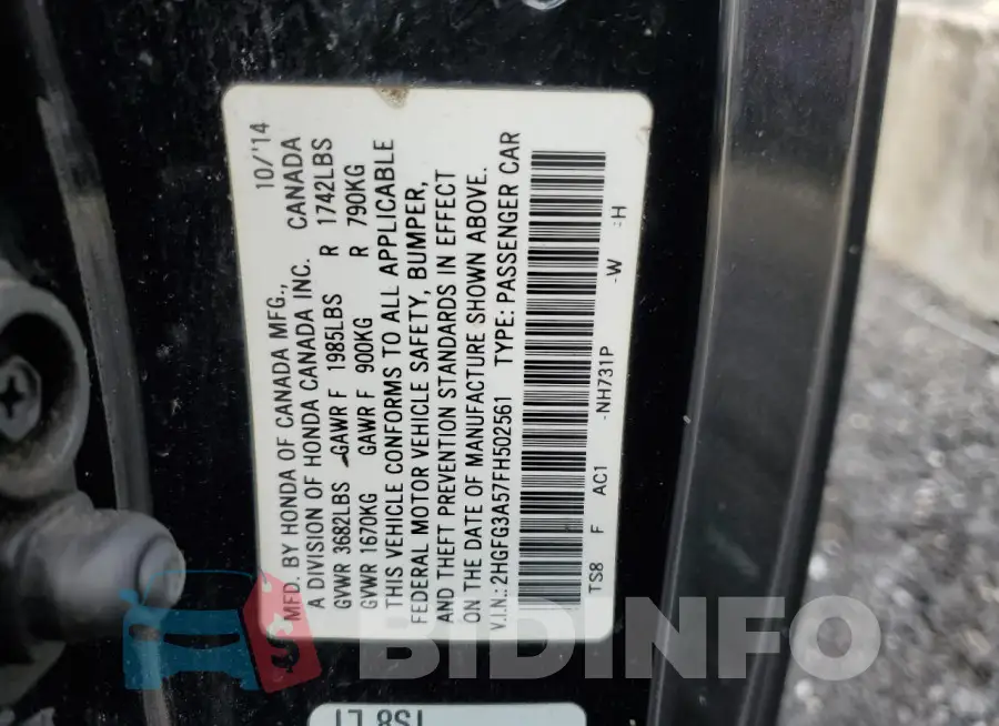 2HGFG3A57FH502561 Photo# 12