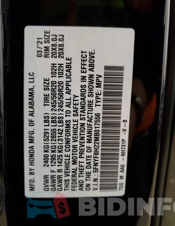 5FNYF8H22MB017556 Photo# 13