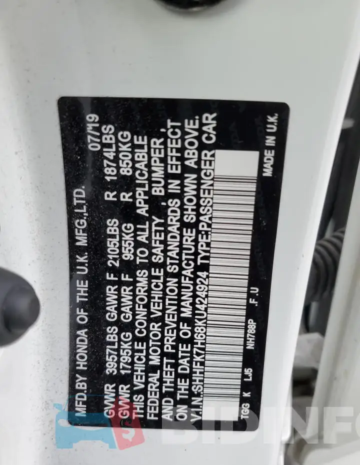 SHHFK7H68KU424924 Photo# 12