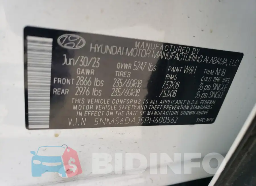 5NMS6DAJ5PH600562 Photo# 13