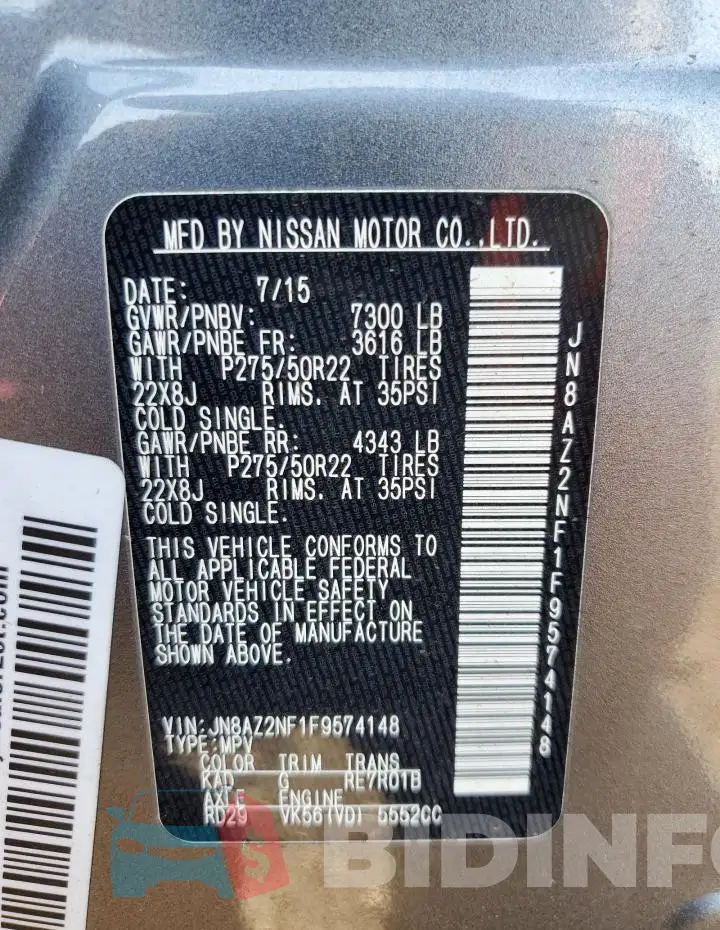 JN8AZ2NF1F9574148 Photo# 14