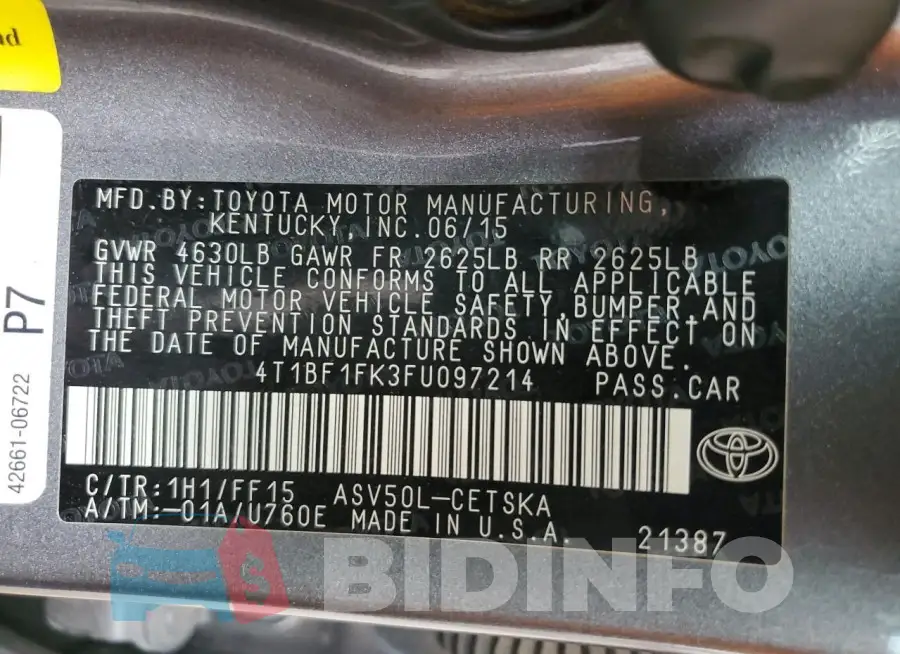 4T1BF1FK3FU097214 Photo# 12
