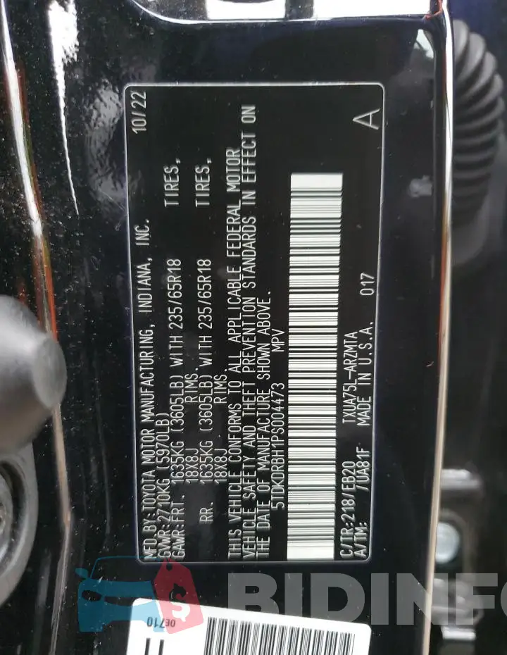 5TDKDRBH1PS004473 Photo# 12