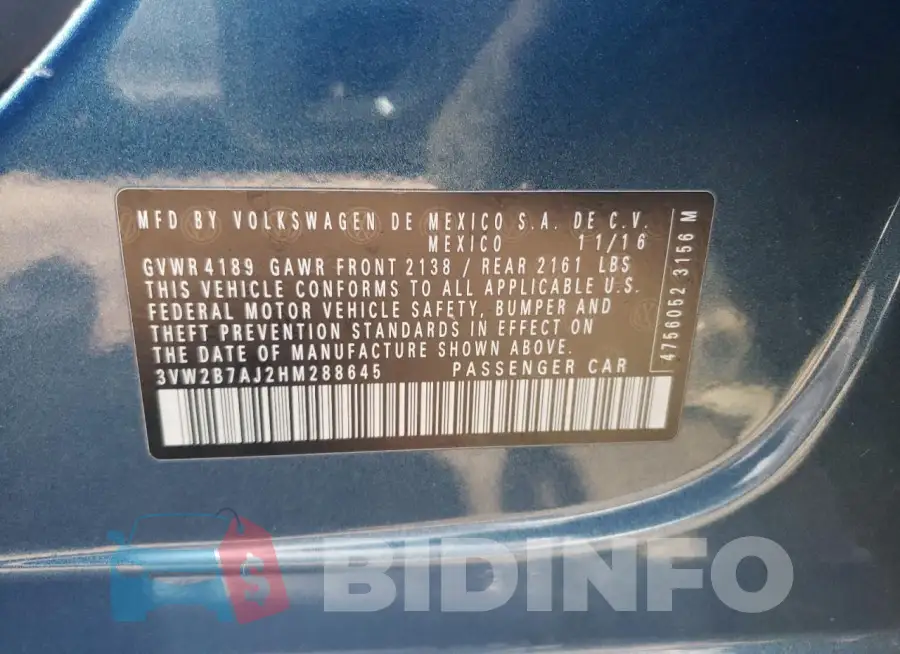 3VW2B7AJ2HM288645 Photo# 12