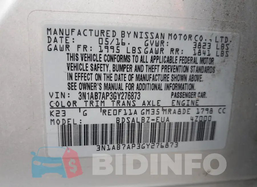 3N1AB7AP3GY276873 Photo# 12