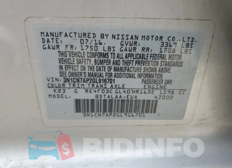 3N1CN7AP2GL916701 Photo# 13