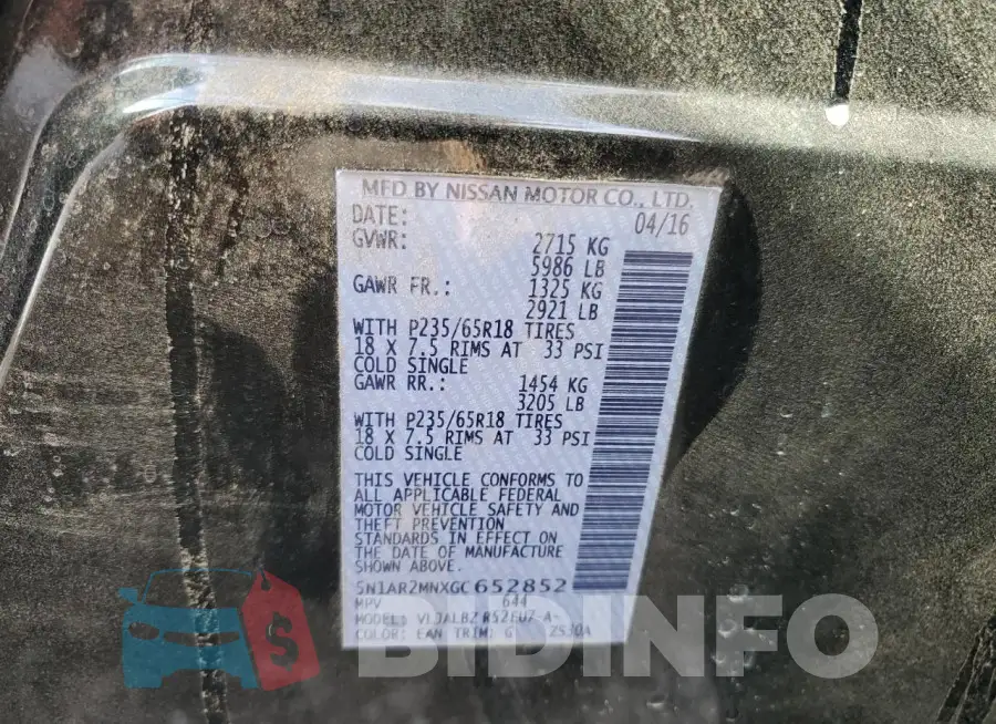 5N1AR2MNXGC652852 Photo# 13