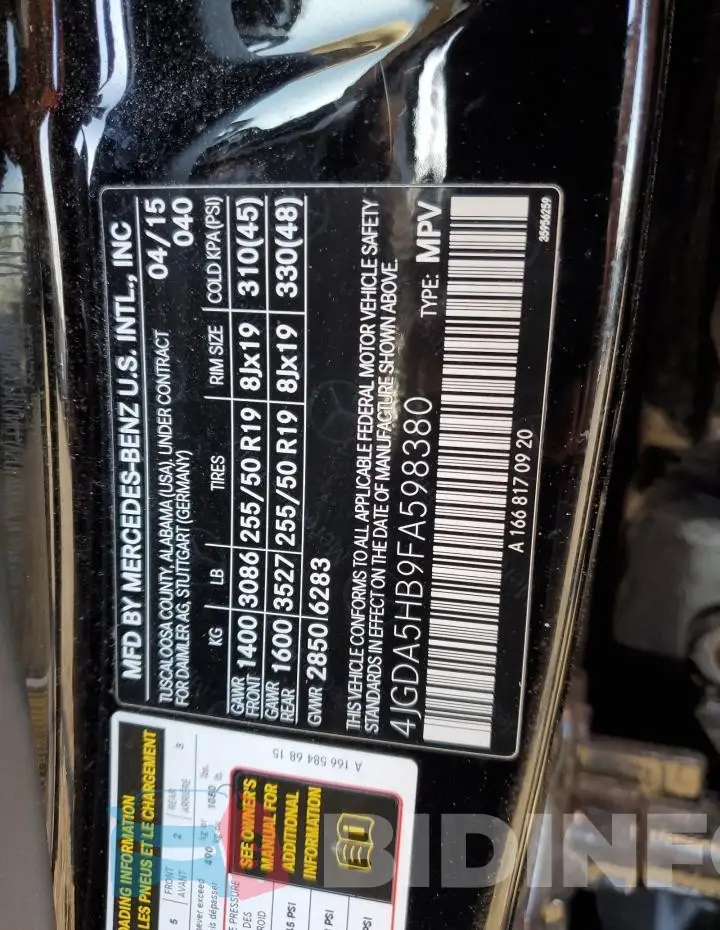 4JGDA5HB9FA598380 Photo# 12