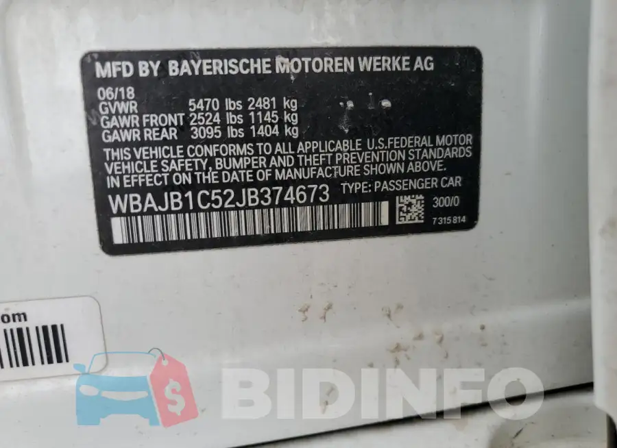 WBAJB1C52JB374673 Photo# 12