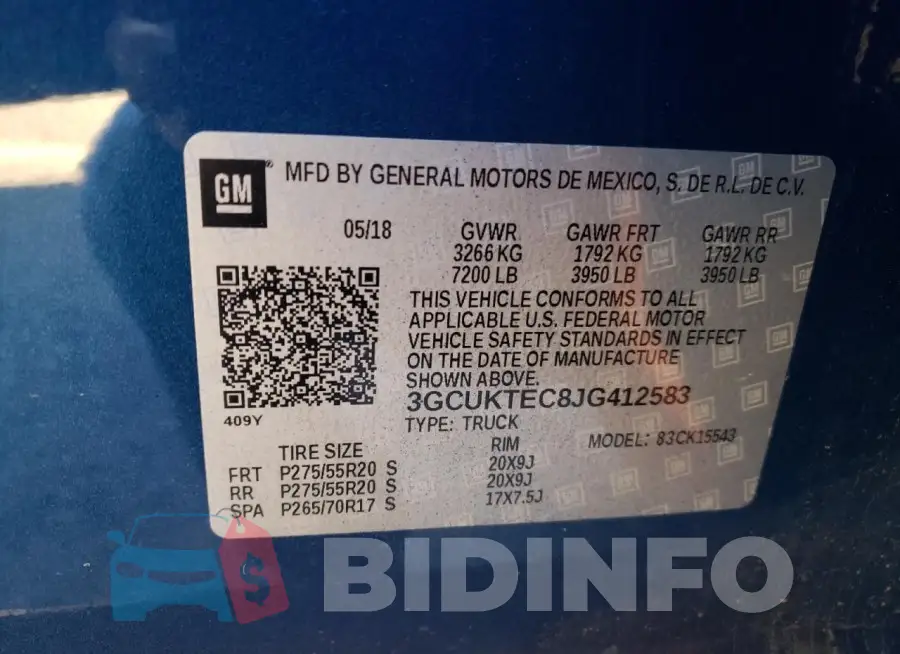 3GCUKTEC8JG412583 Photo# 12