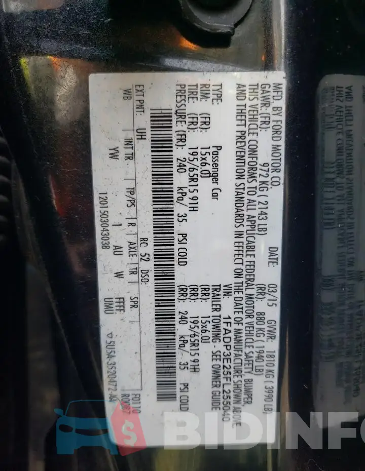 1FADP3E25FL255040 Photo# 12