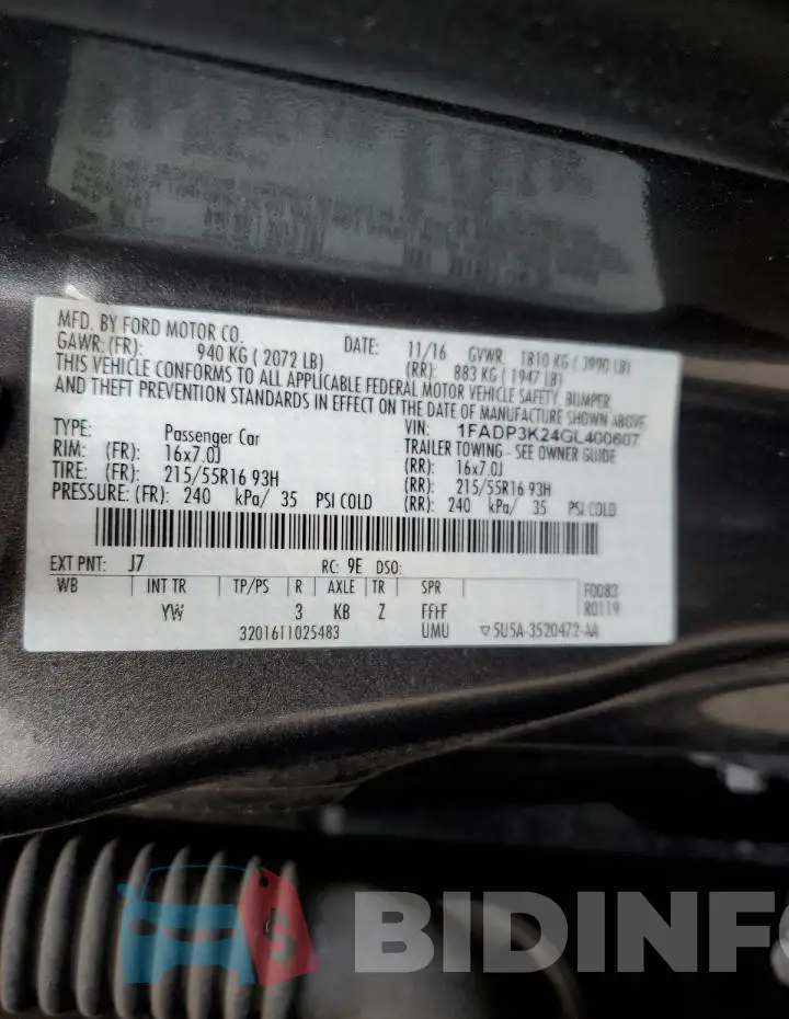 1FADP3K24GL400607 Photo# 12