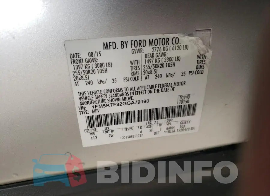 1FM5K7F82GGA79190 Photo# 13