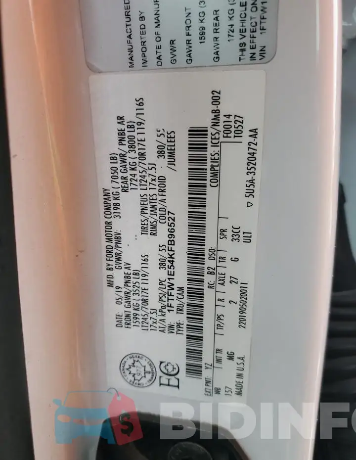 1FTFW1E54KFB96527 Photo# 12