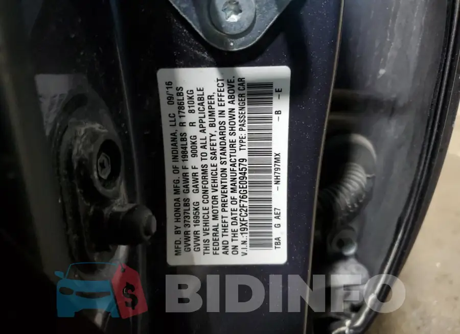 19XFC2F76GE094579 Photo# 12