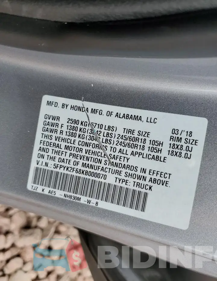 5FPYK2F68KB000070 Photo# 12
