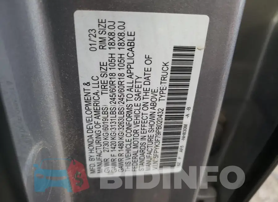 5FPYK3F79PB020432 Photo# 12
