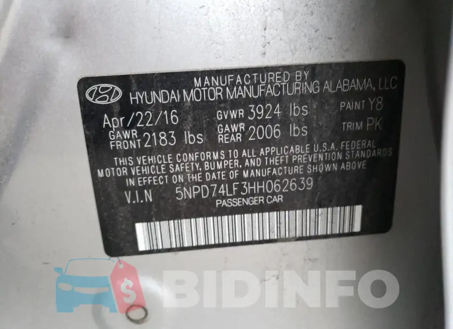 5NPD74LF3HH062639 Photo# 13