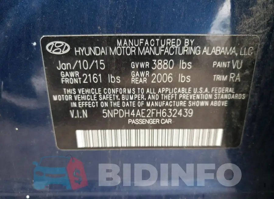 5NPDH4AE2FH632439 Photo# 12