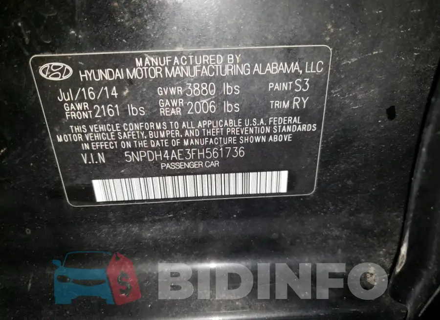 5NPDH4AE3FH561736 Photo# 12