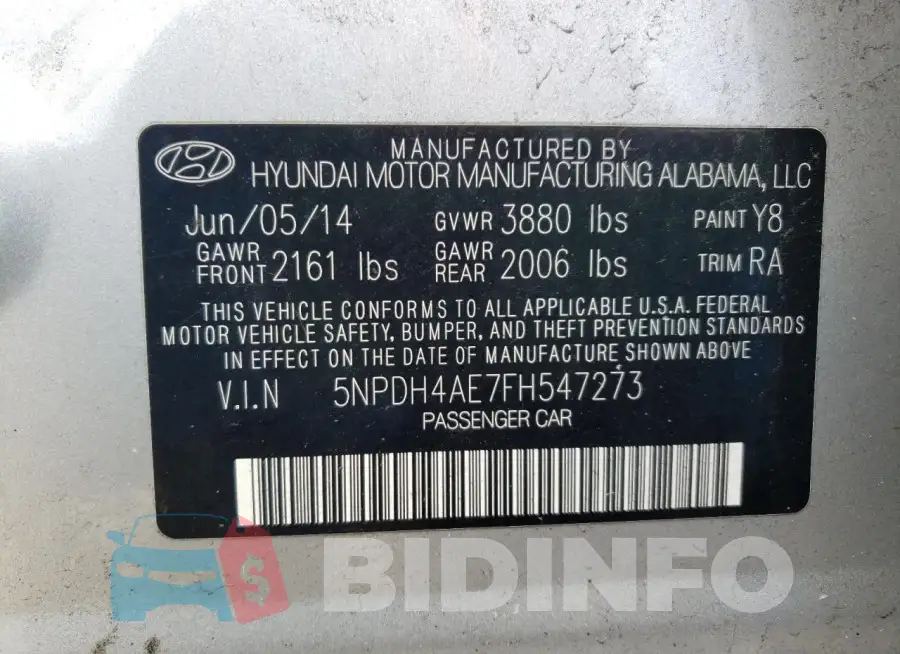 5NPDH4AE7FH547273 Photo# 12