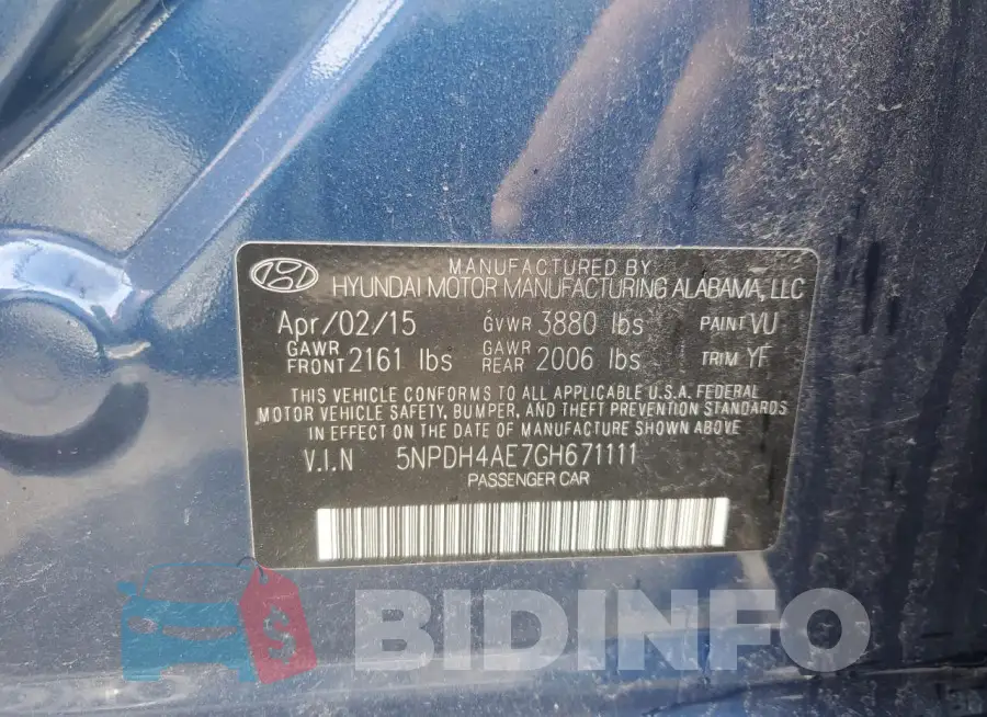 5NPDH4AE7GH671111 Photo# 12