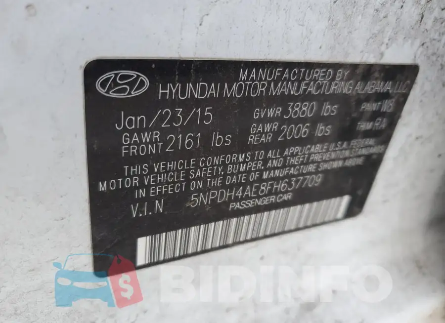 5NPDH4AE8FH637709 Photo# 12