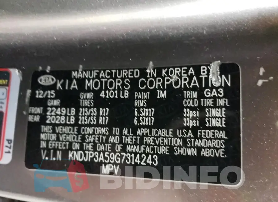 KNDJP3A59G7314243 Photo# 12