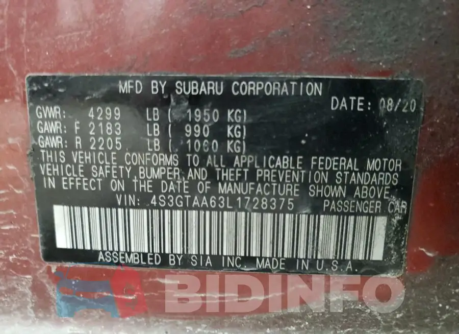 4S3GTAA63L1728375 Photo# 12