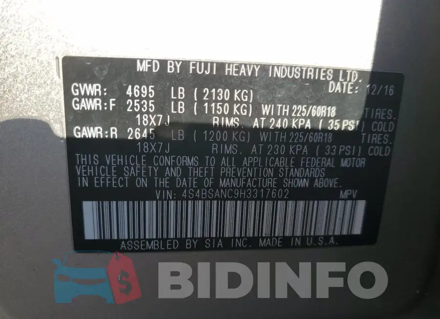 4S4BSANC9H3317602 Photo# 13