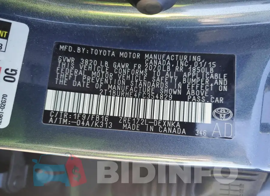 2T1BURHE4FC354829 Photo# 12